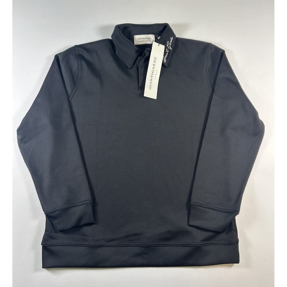 Avant Garde Paris Signature Polo Sweatshirt L  Black  Embroidered Collar Preppy